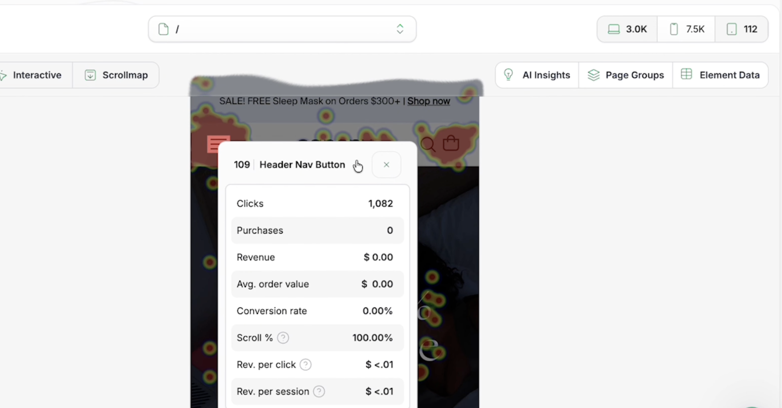 Heatmap overlay showing where users click and scroll on a page